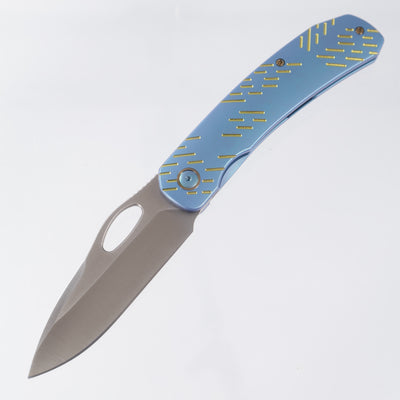 WE Knife Inmate - Blue & Gold Anodized Titanium - Satin 20CV - WE23096B-3
