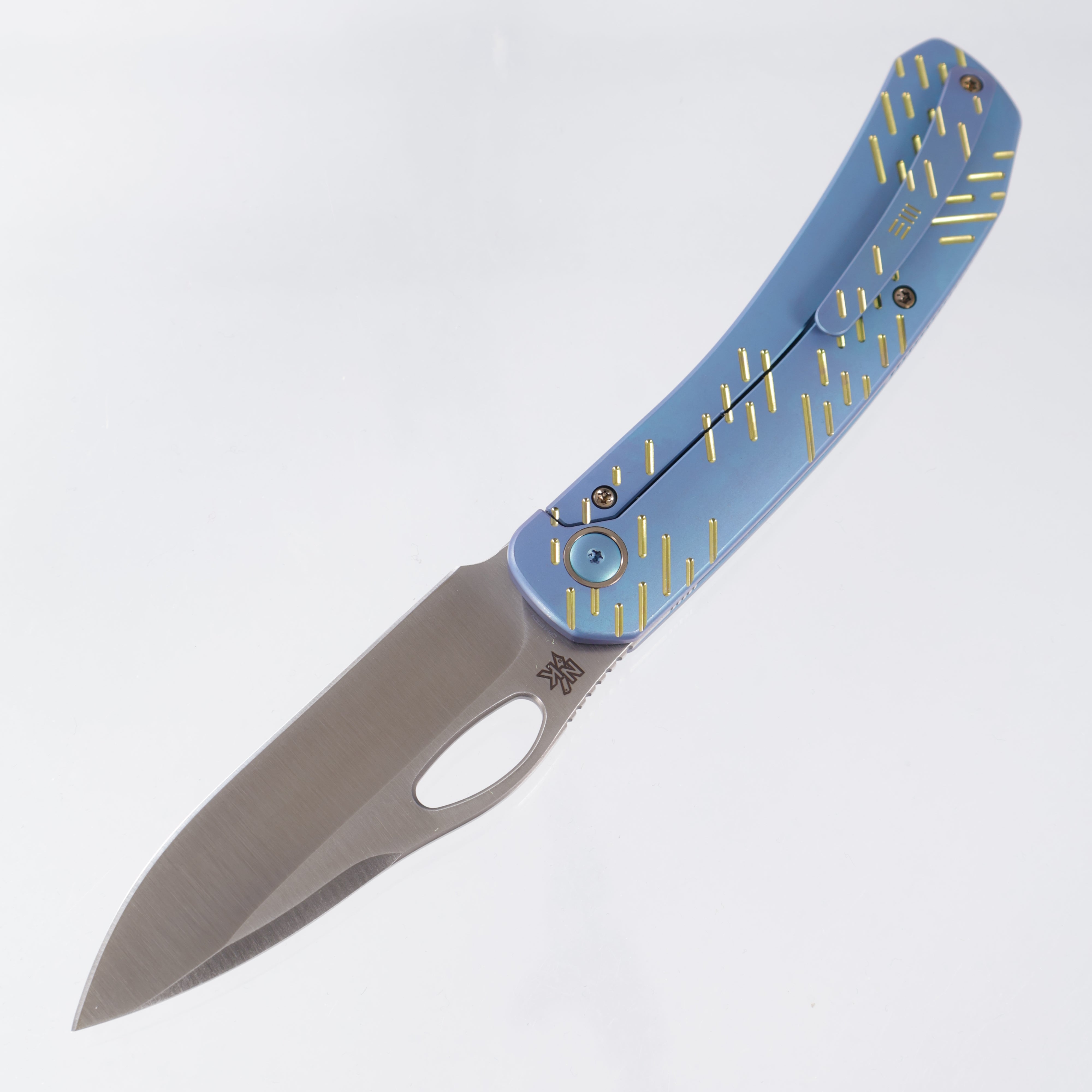 WE Knife Inmate - Blue & Gold Anodized Titanium - Satin 20CV - WE23096B-3