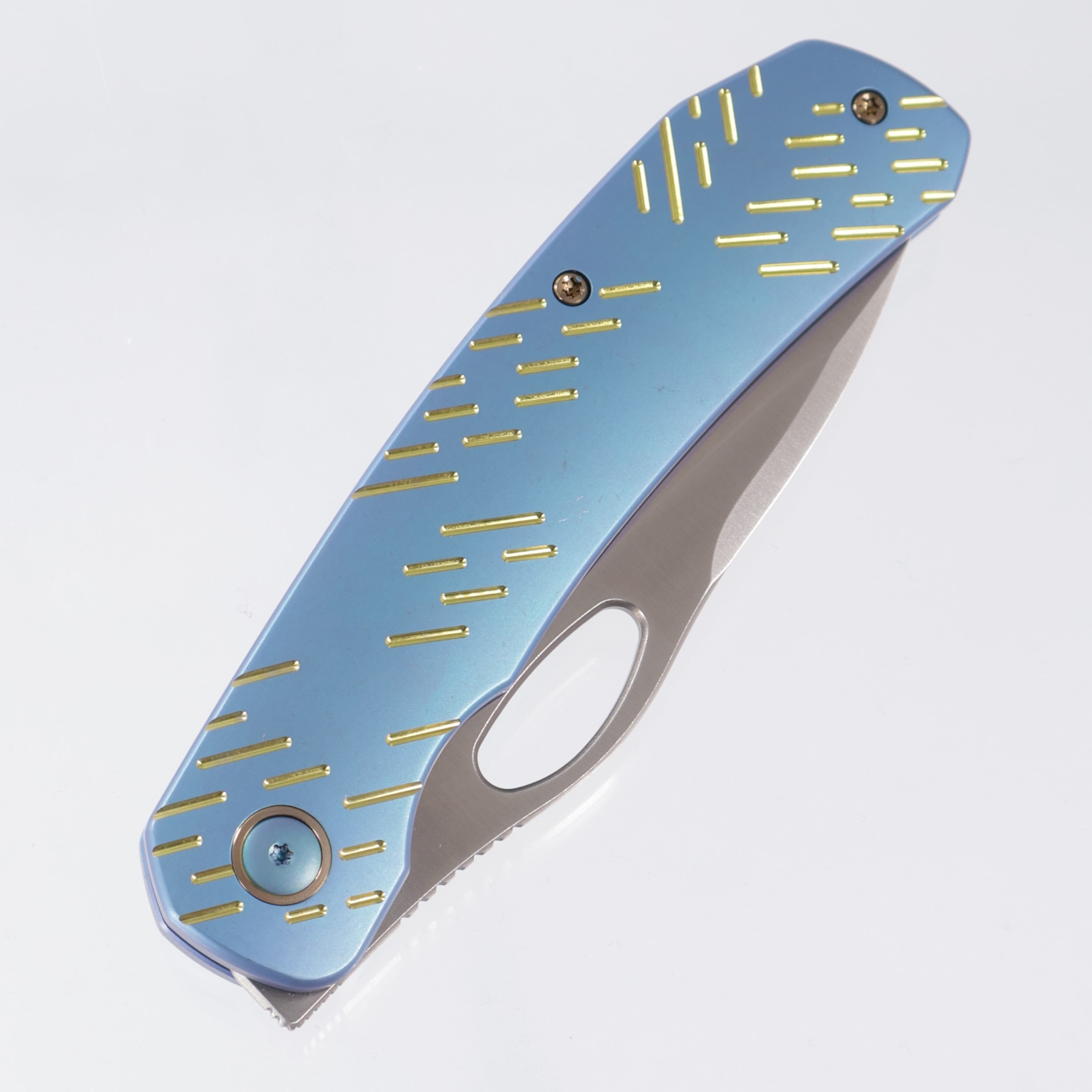 WE Knife Inmate - Blue & Gold Anodized Titanium - Satin 20CV - WE23096B-3