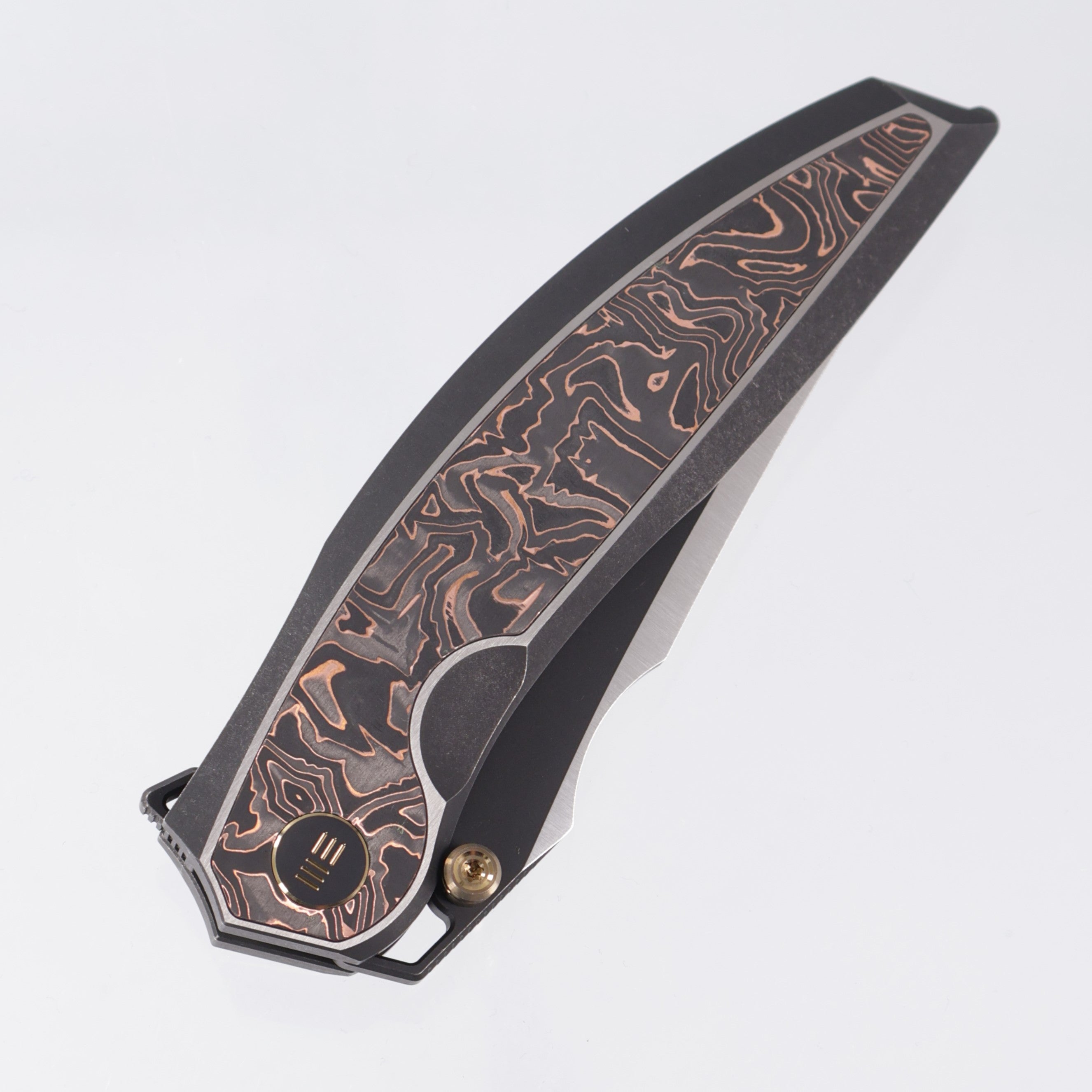 WE Knife Quinseris - Black Stonewash Titanium w/ Copperfoil Carbon Inlays - Satin M390 - WE23093-1