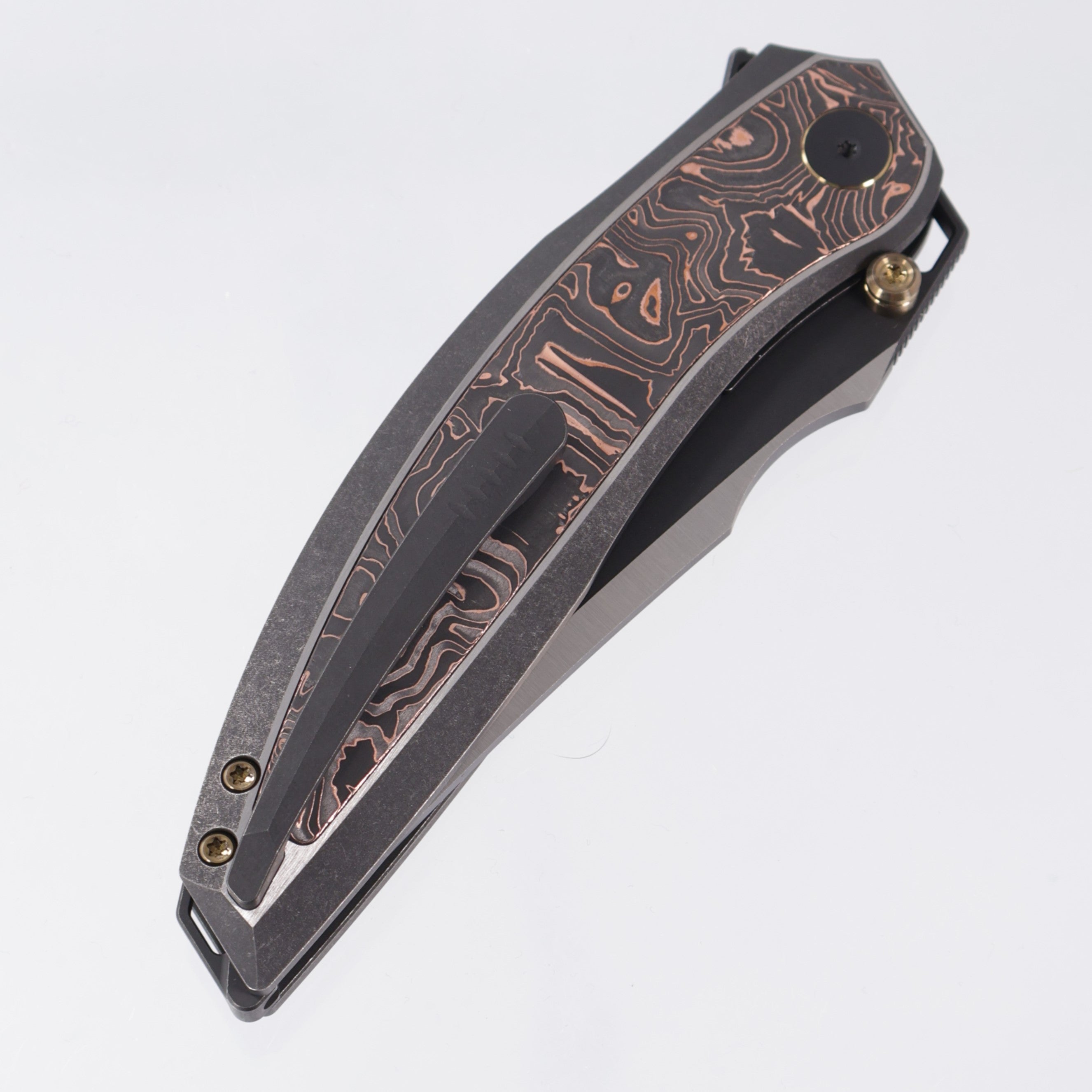 WE Knife Quinseris - Black Stonewash Titanium w/ Copperfoil Carbon Inlays - Satin M390 - WE23093-1