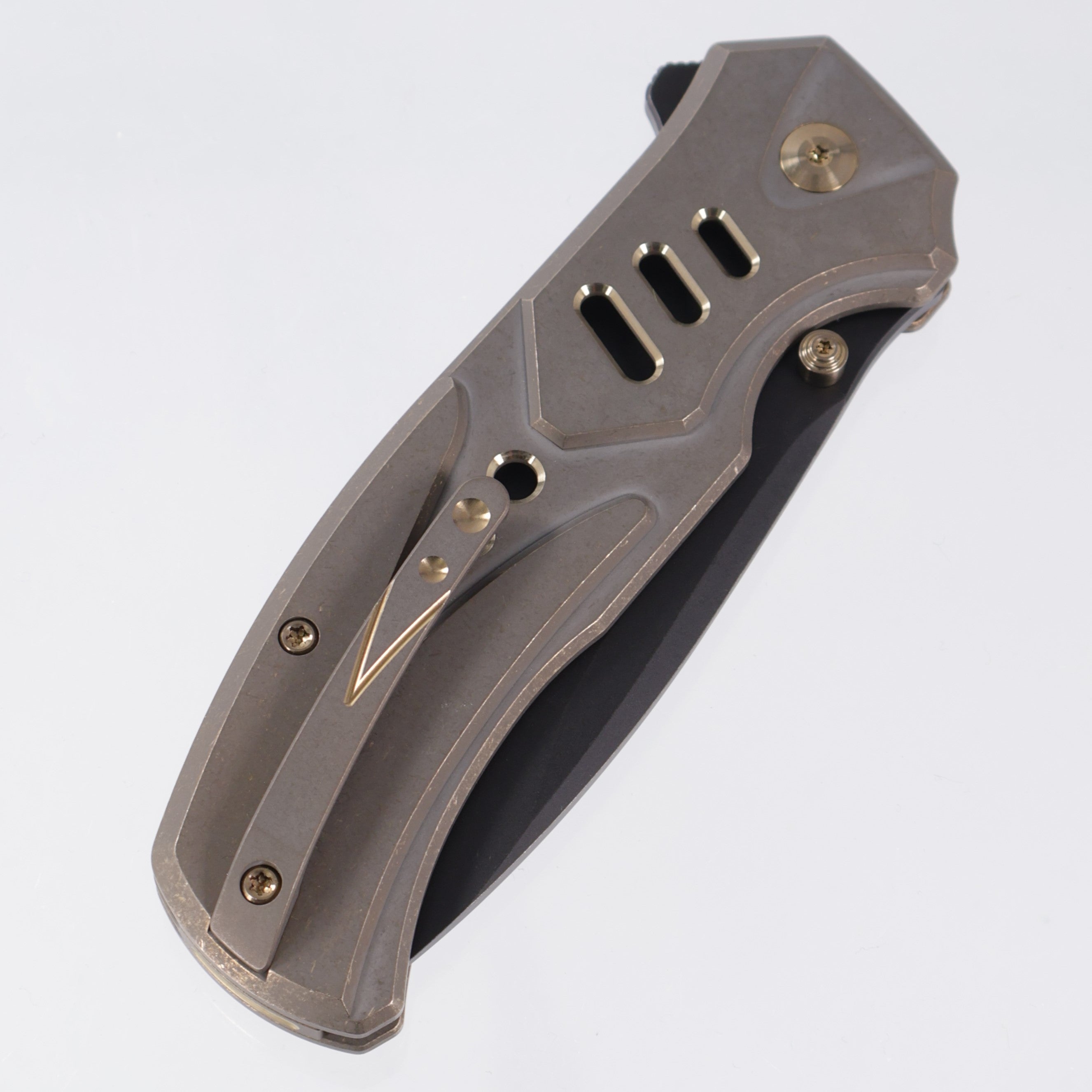 WE Knife Zentron - Bronze Titanium w/ Gold Accents - Black Stonewash M390 - WE24094-3