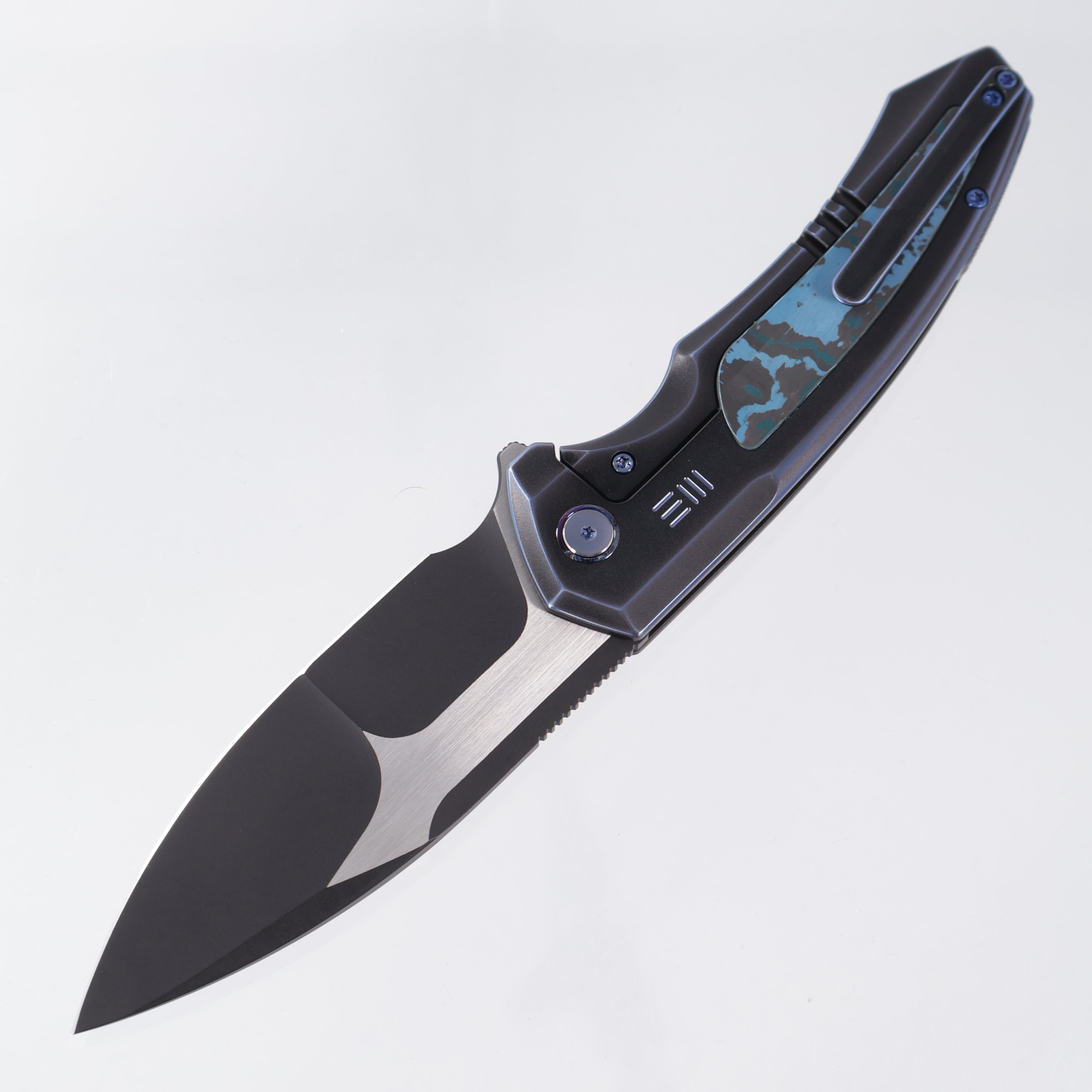 WE Knife Hyperactive - Black & Blue Titanium w/ Artic Storm Fat Carbon Inlays - Black Stonewash & Satin Vanax - WE23030-3