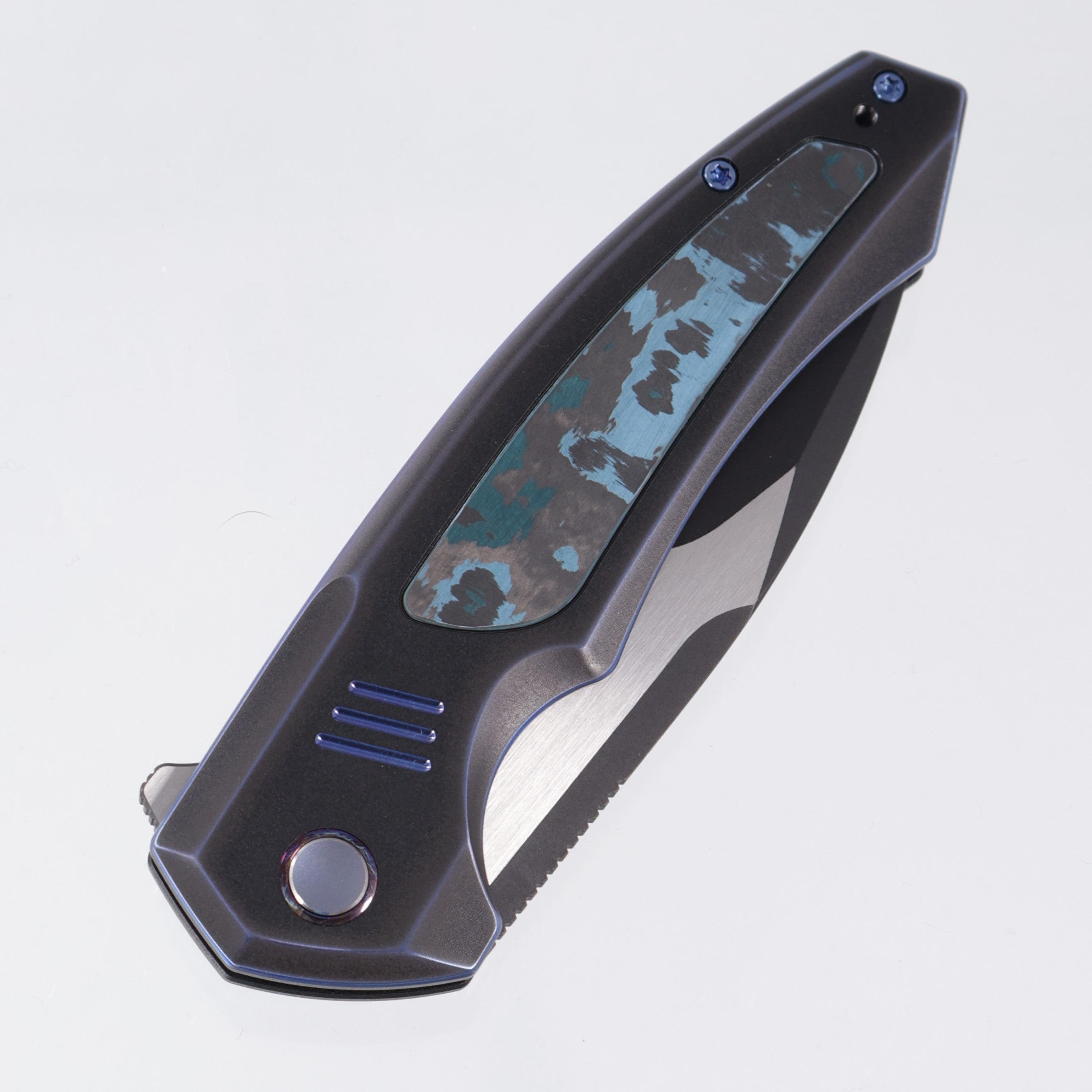 WE Knife Hyperactive - Black & Blue Titanium w/ Artic Storm Fat Carbon Inlays - Black Stonewash & Satin Vanax - WE23030-3