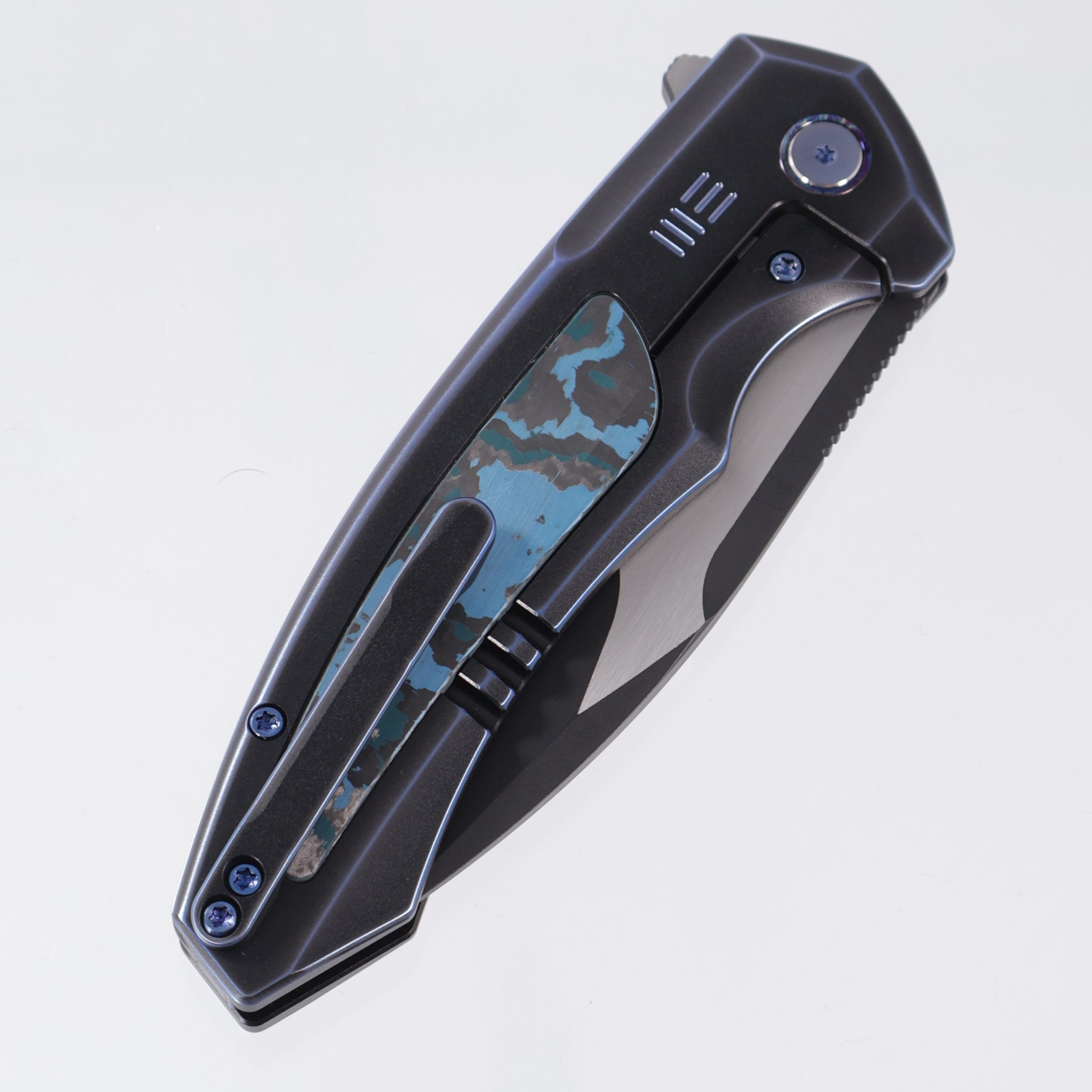 WE Knife Hyperactive - Black & Blue Titanium w/ Artic Storm Fat Carbon Inlays - Black Stonewash & Satin Vanax - WE23030-3