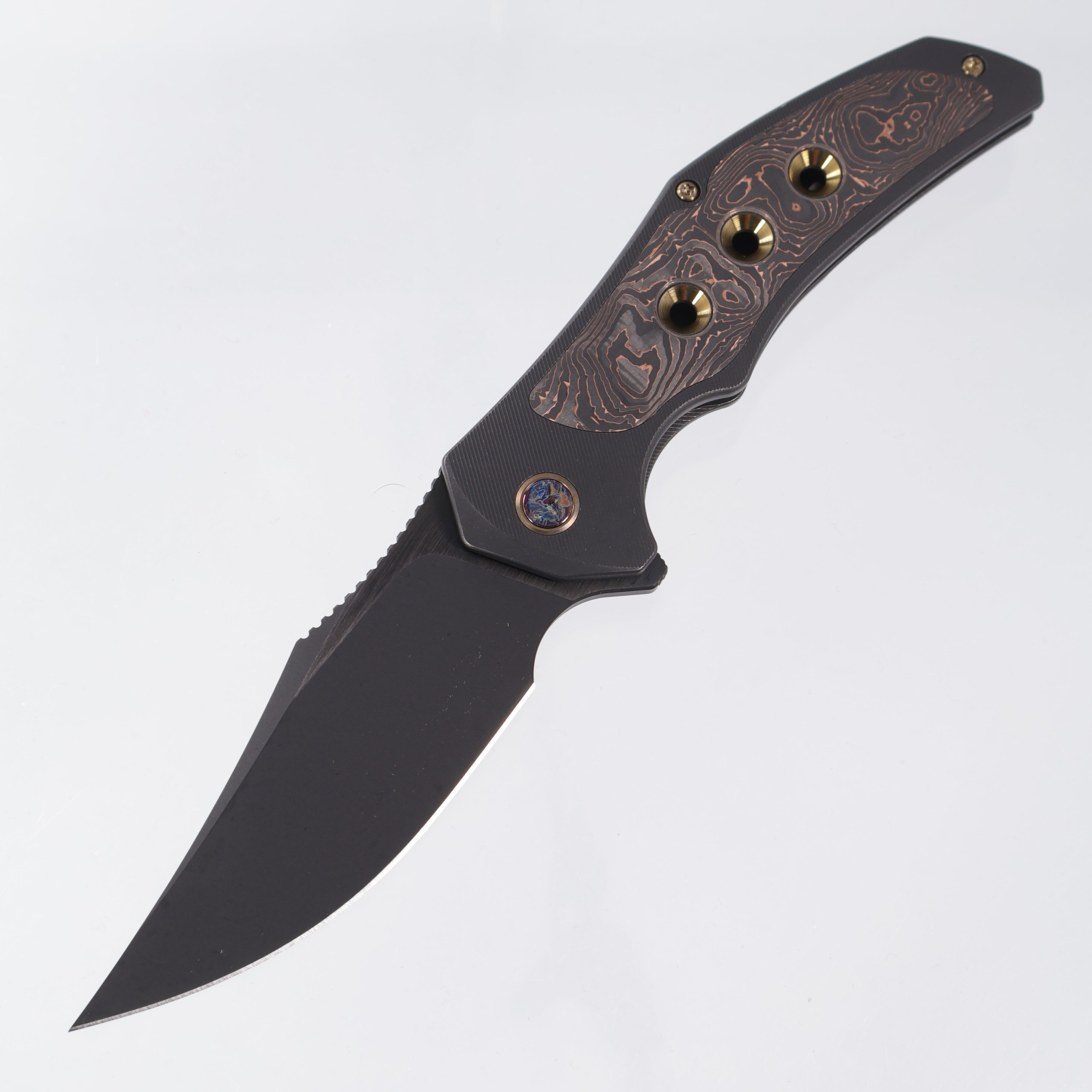 WE Knife Magnetron - Black Stonewash Titanium w/ Copperfoil Carbon Fiber Inlays - WE18058-3