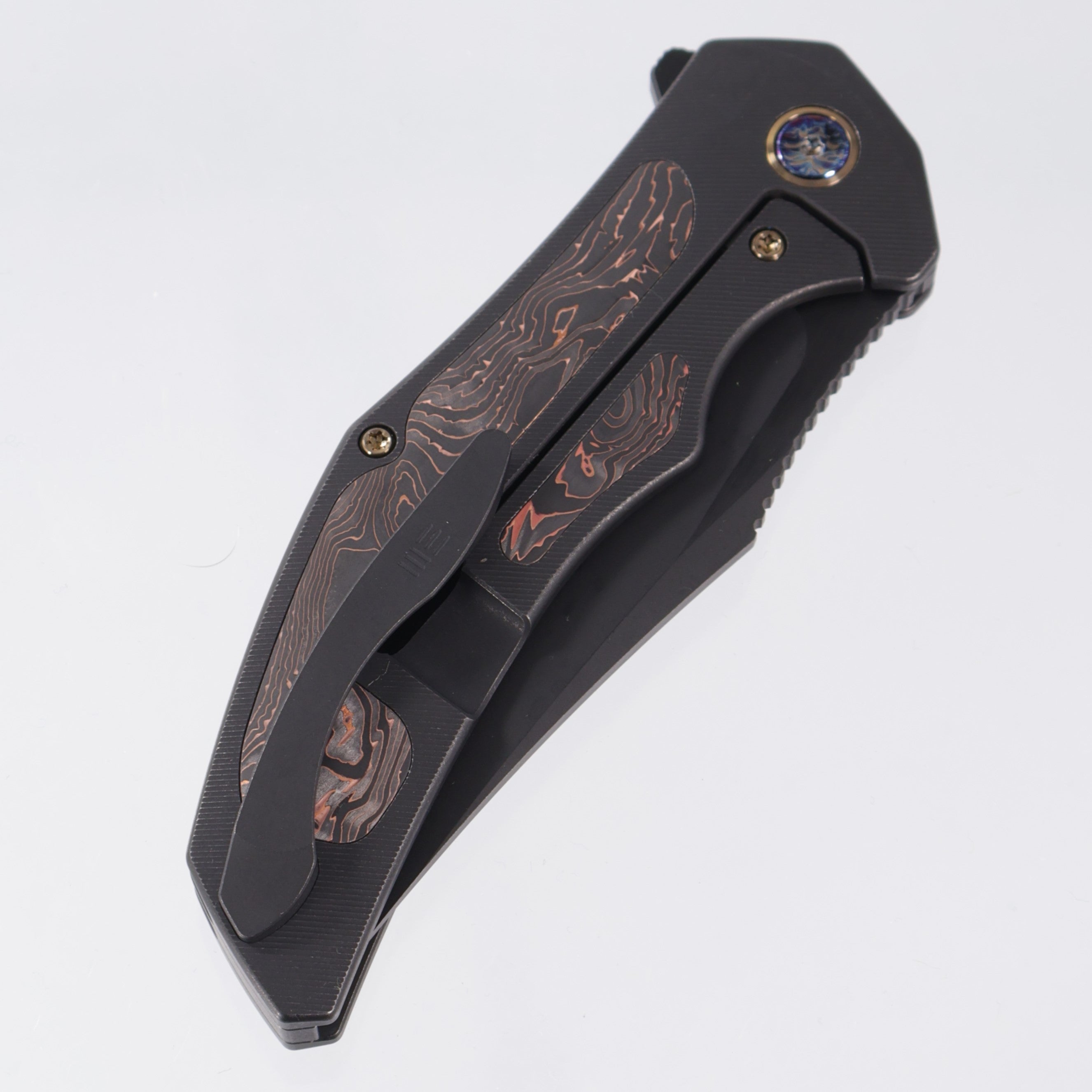 WE Knife Magnetron - Black Stonewash Titanium w/ Copperfoil Carbon Fiber Inlays - WE18058-3