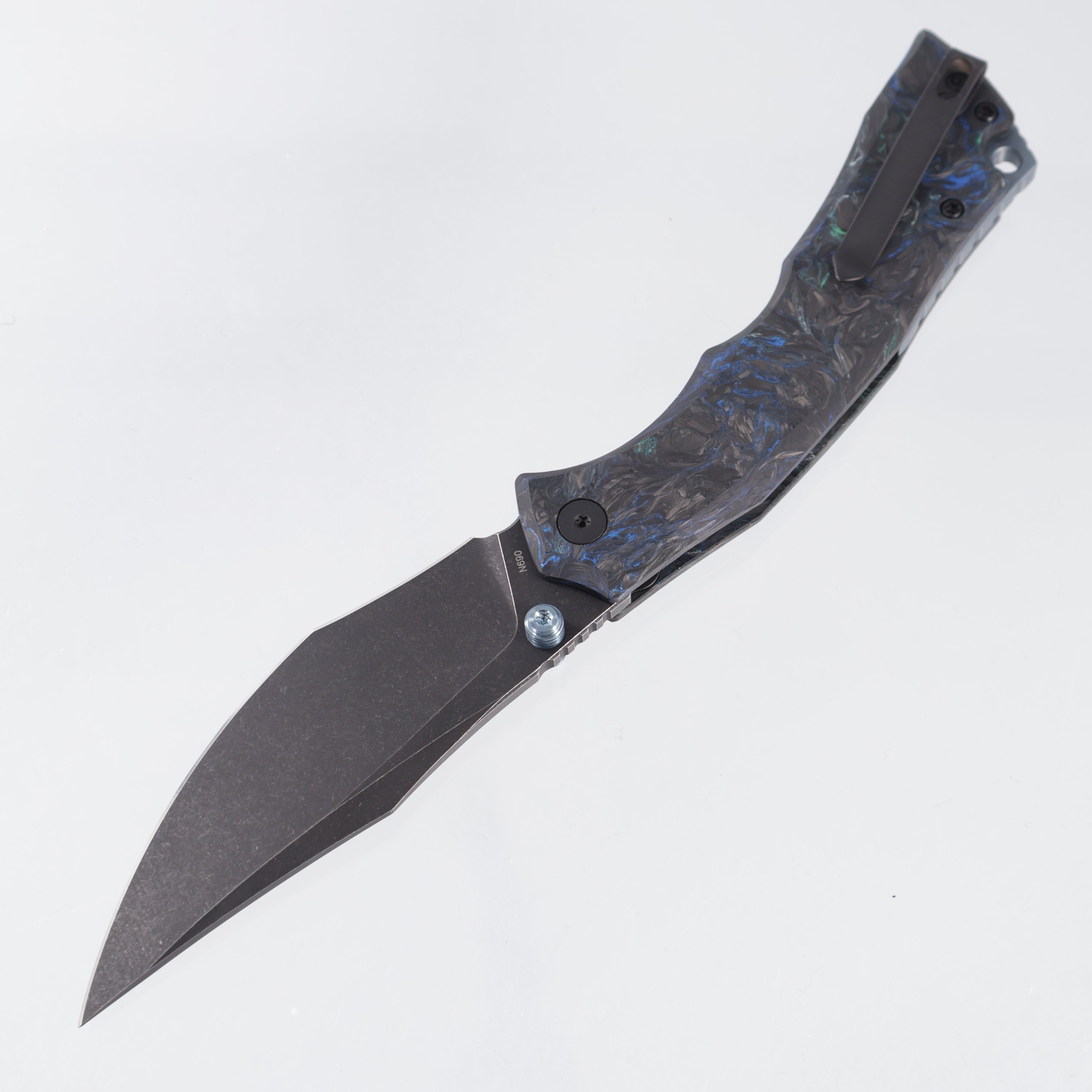 Wixco Jugger - Nebula Shredded Carbon Fiber w/ Blue Ti Accents - Blackwash N690 - WX22-C