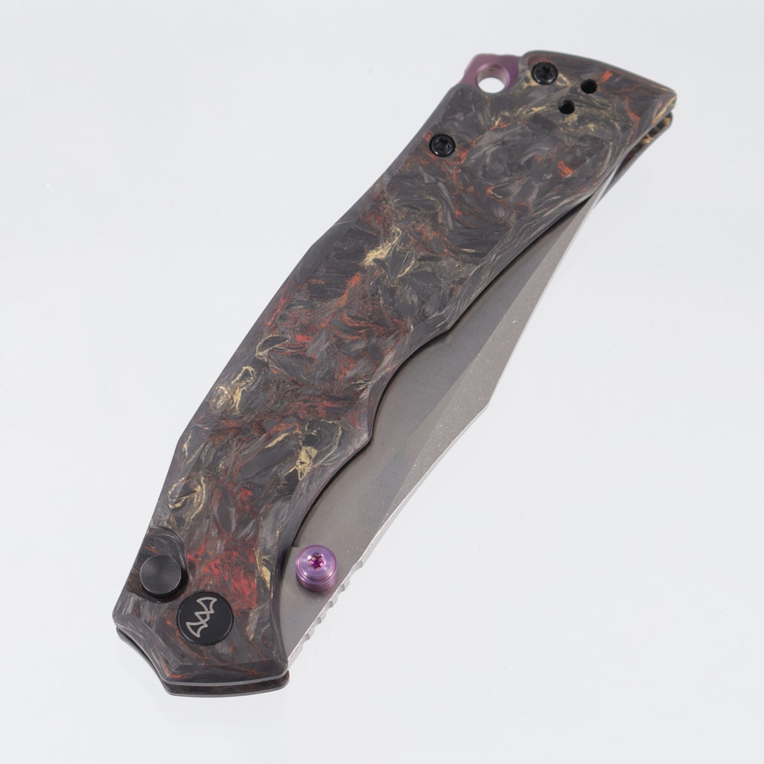 Wixco Jugger - Amber Shredded Carbon Fiber w/ Purple Ti Accents - Stonewash N690 - WX22-A