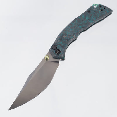 Wixco Jugger - Teal Shredded Carbon Fiber w/ Green Ti Accents - Satin N690 - WX22-B