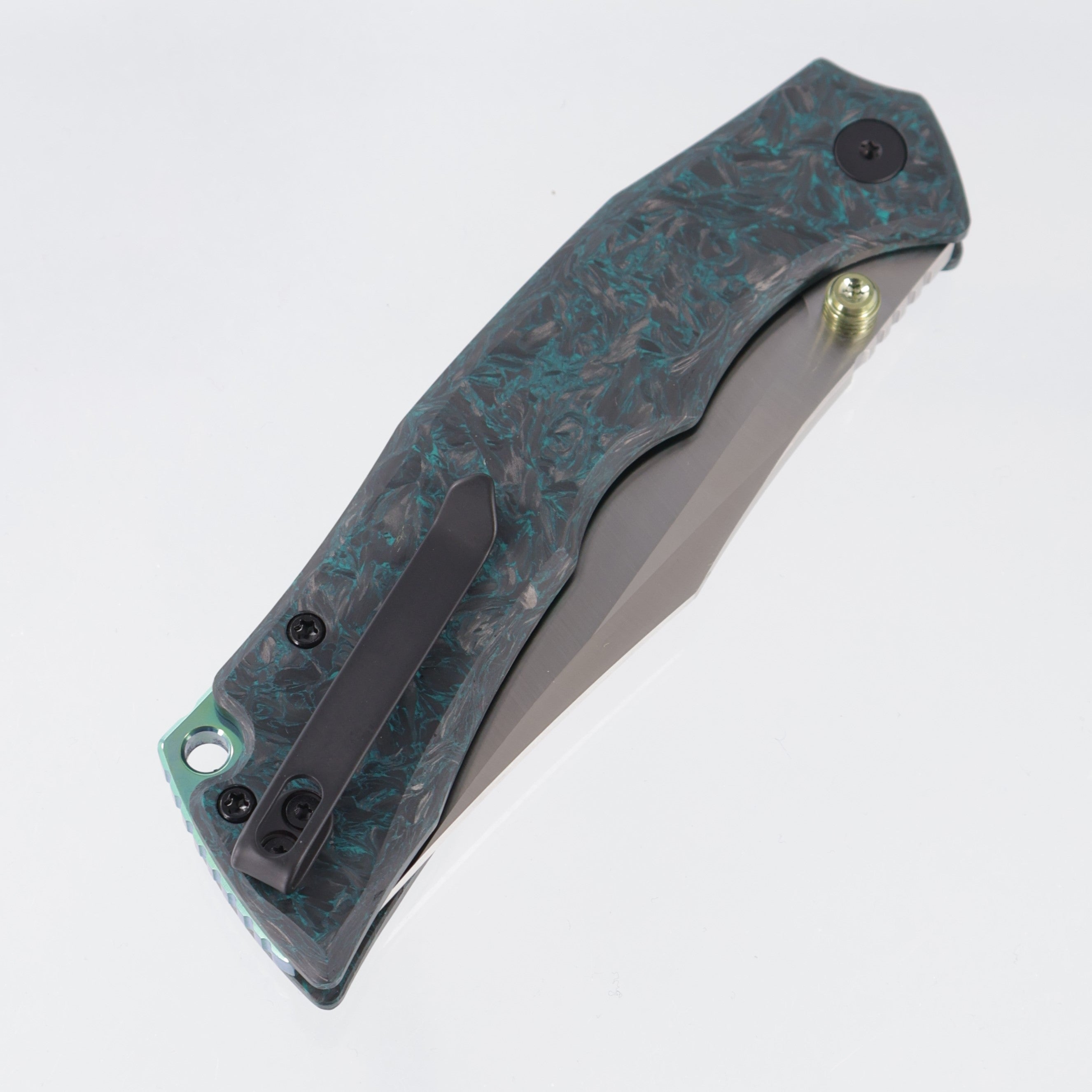 Wixco Jugger - Teal Shredded Carbon Fiber w/ Green Ti Accents - Satin N690 - WX22-B