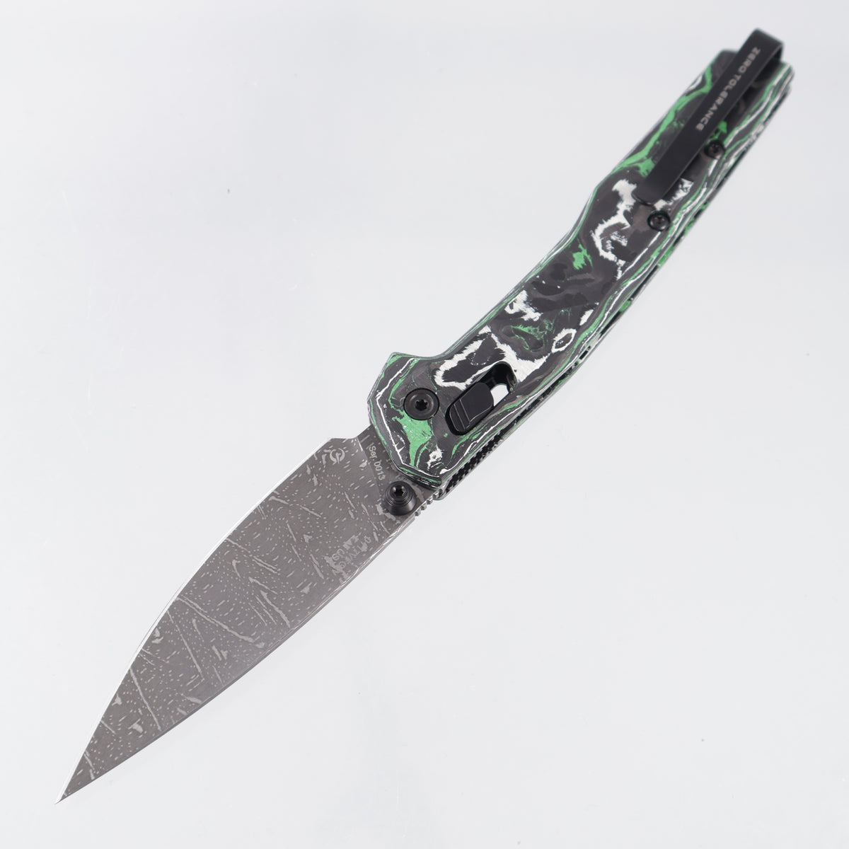 Zero Tolerance 0117 Duralock - Green & White Carbon Fiber - Vegas Forge Dot Matrix - 0117VFGW