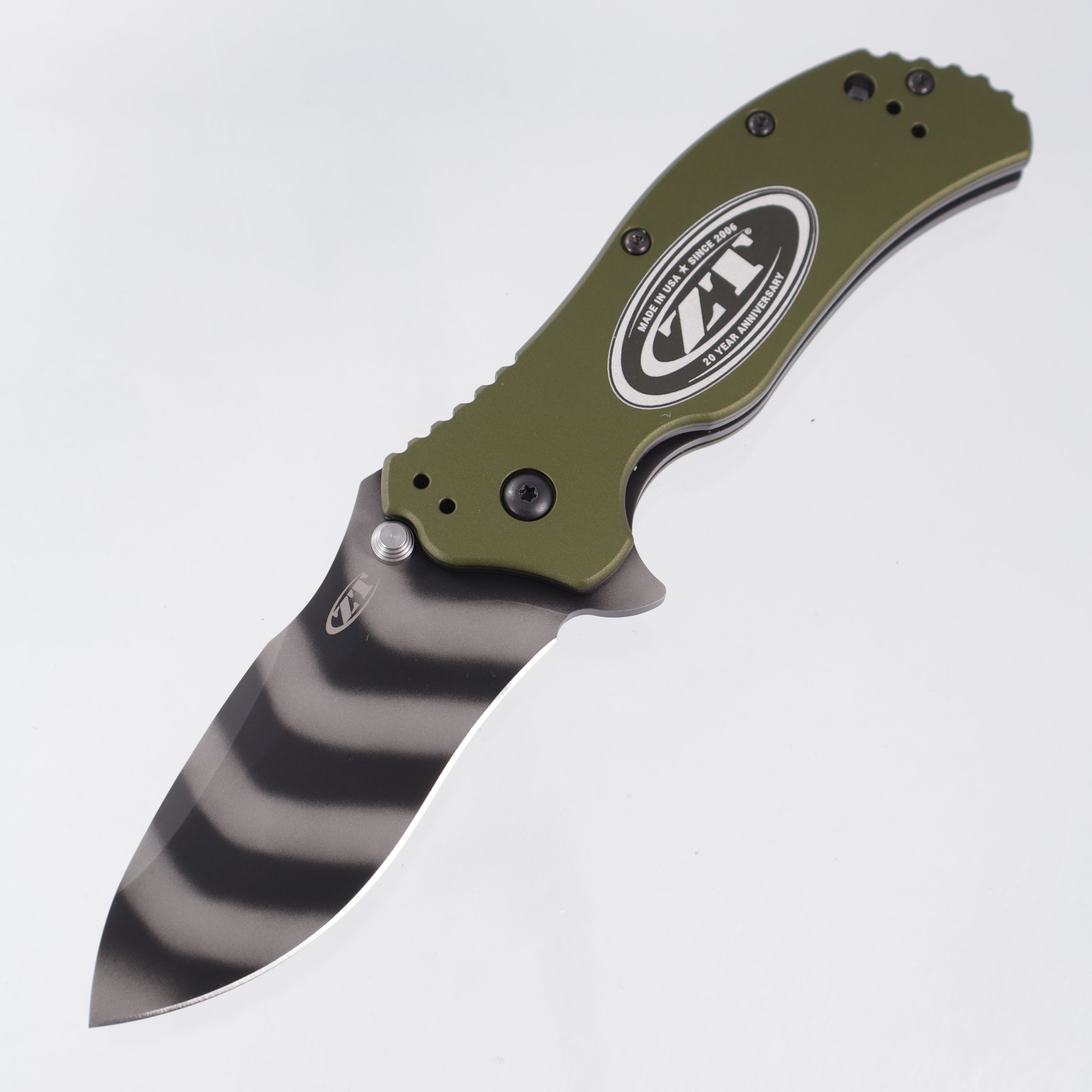 Zero Tolerance 0350 20th Anniversary Edition - OD Green Engraved Aluminum - DLC Tigerstripe Magnacut - 0350OLTS20