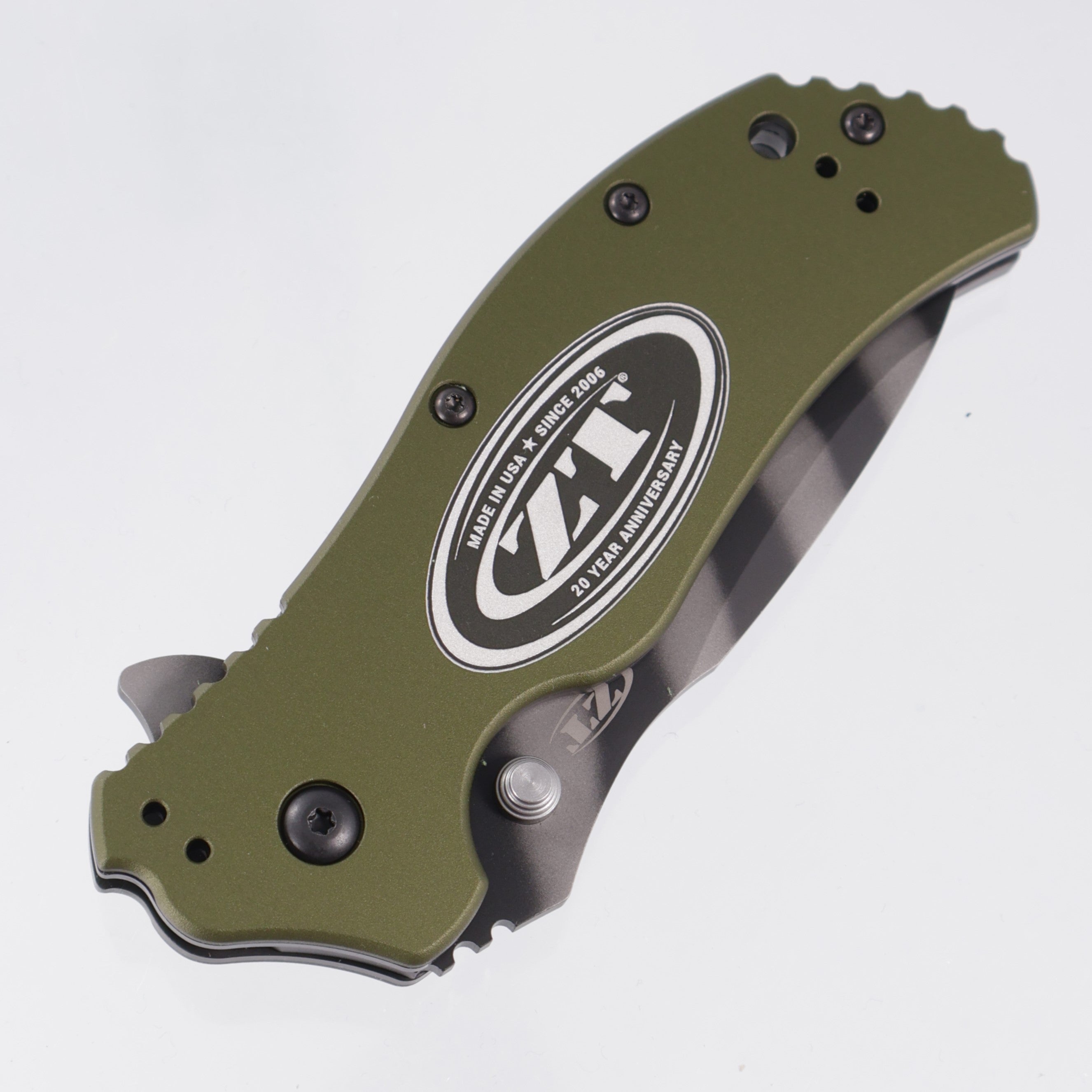Zero Tolerance 0350 20th Anniversary Edition - OD Green Engraved Aluminum - DLC Tigerstripe Magnacut - 0350OLTS20