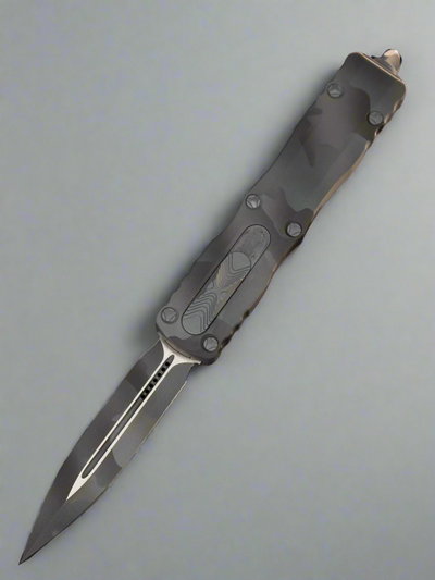 MICROTECH DIRAC OTF KNIFE- DOUBLE EDGE- URBAN CAMO FINISHED HANDLE- URBAN CAMO PLAIN EDGE BLADE 225-1 UCS
