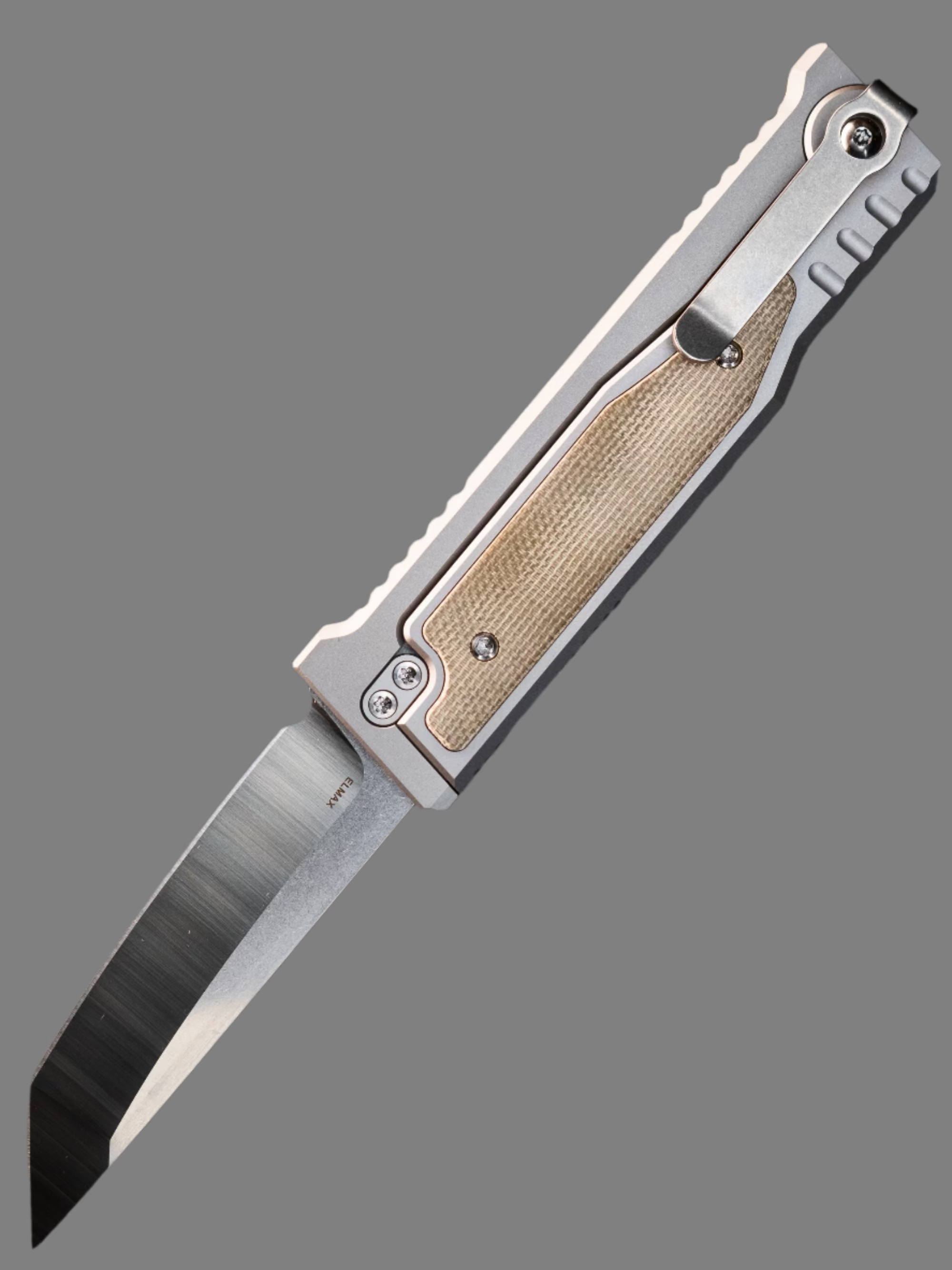 Reate EXO-M Tanto Gravity Knife Titanium/Green Micarta (2.95" Satin)