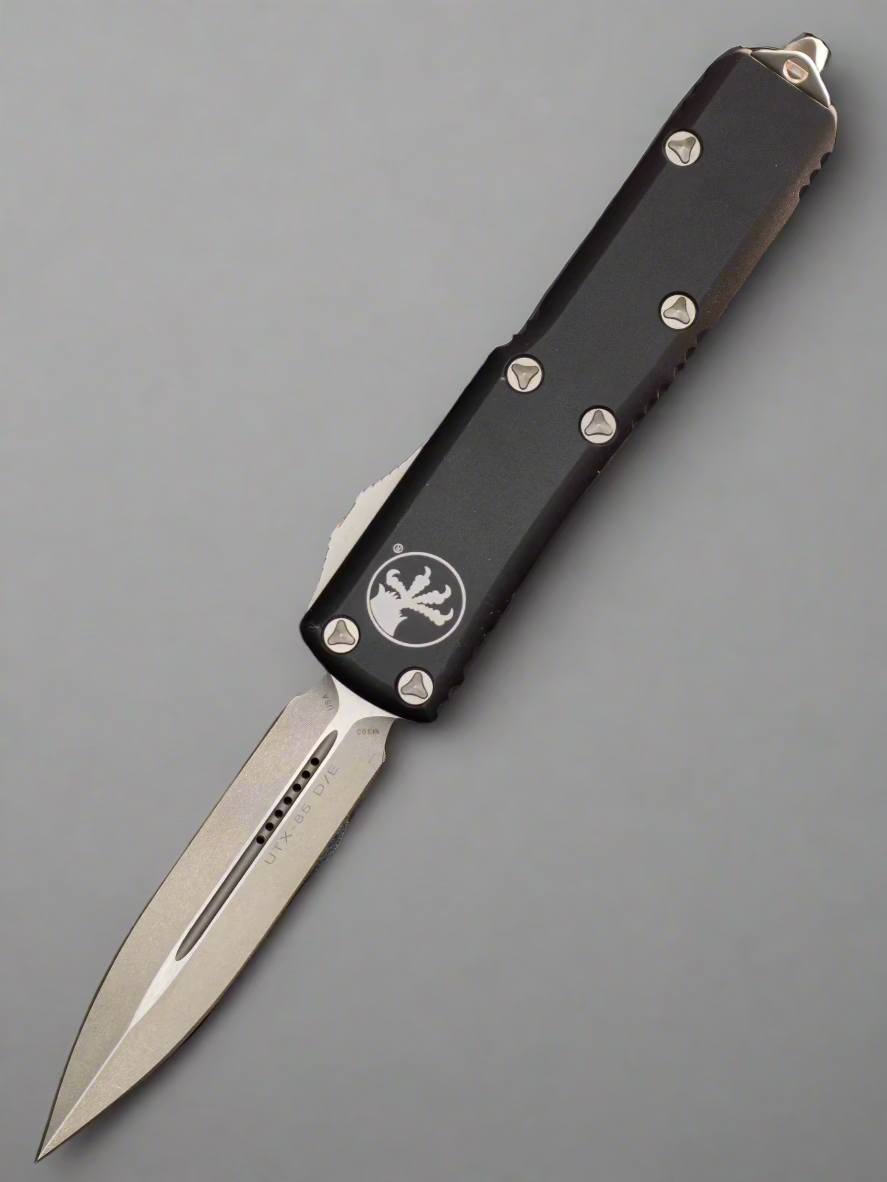 Microtech 232-10 UTX-85 D/E - Black Handle - Stonewashed Blade