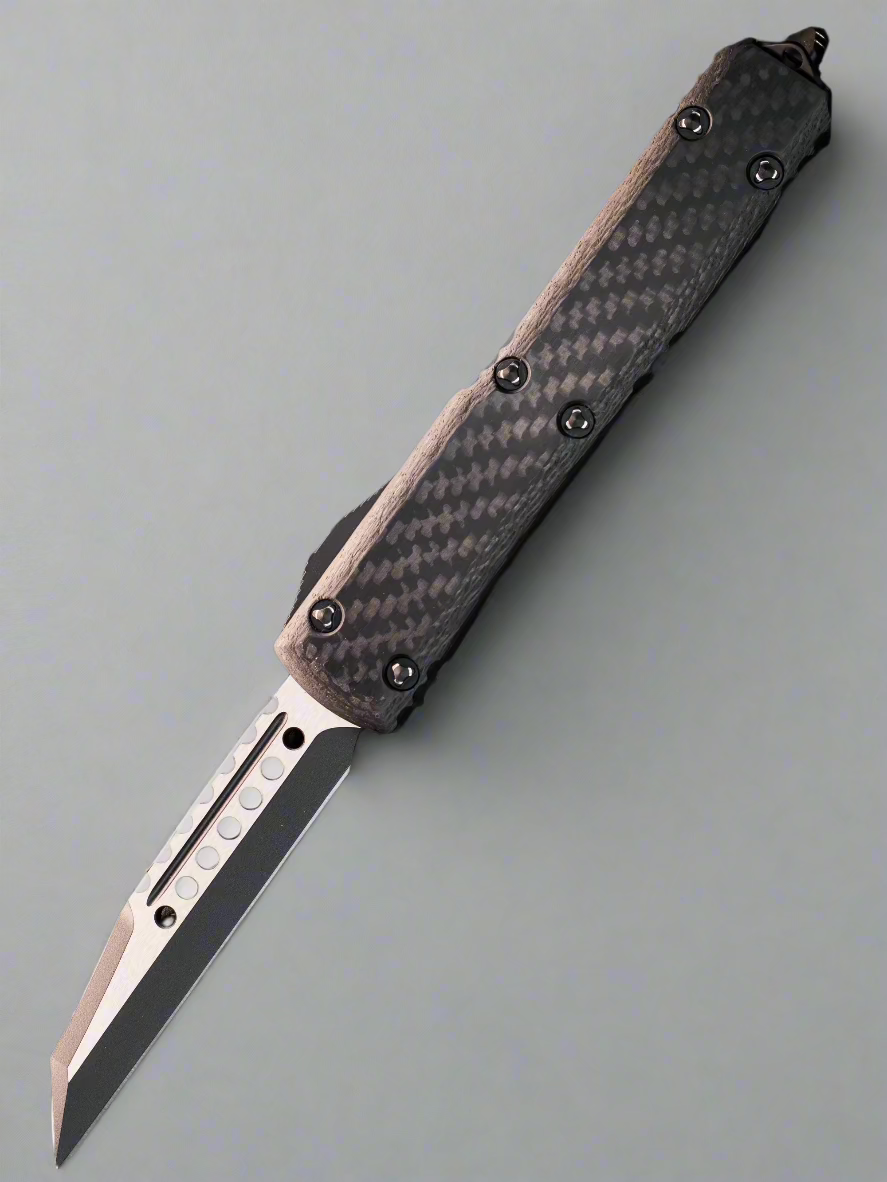 Microtech Ultratech Warhound Black Handle Carbon Fiber Top Black Standard Blade Signature Series 119W-1CFS