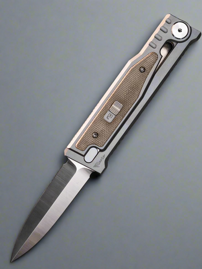 Reate EXO-M Double Edge Gravity Knife Titanium/Green Micarta (2.95" Satin)