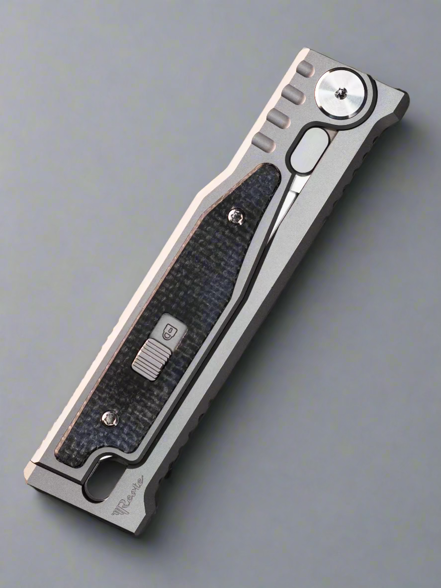 Reate EXO-M Tanto Gravity Knife Titanium/Black Micarta (2.95" Satin)