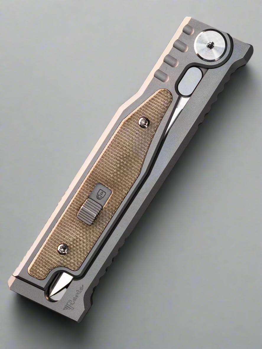 Reate EXO-M Double Edge Gravity Knife Titanium/Green Micarta (2.95" Satin)