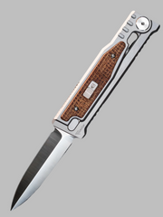 Reate EXO-M Double Edge Gravity Knife Titanium/Burlap Micarta (2.95" Satin)