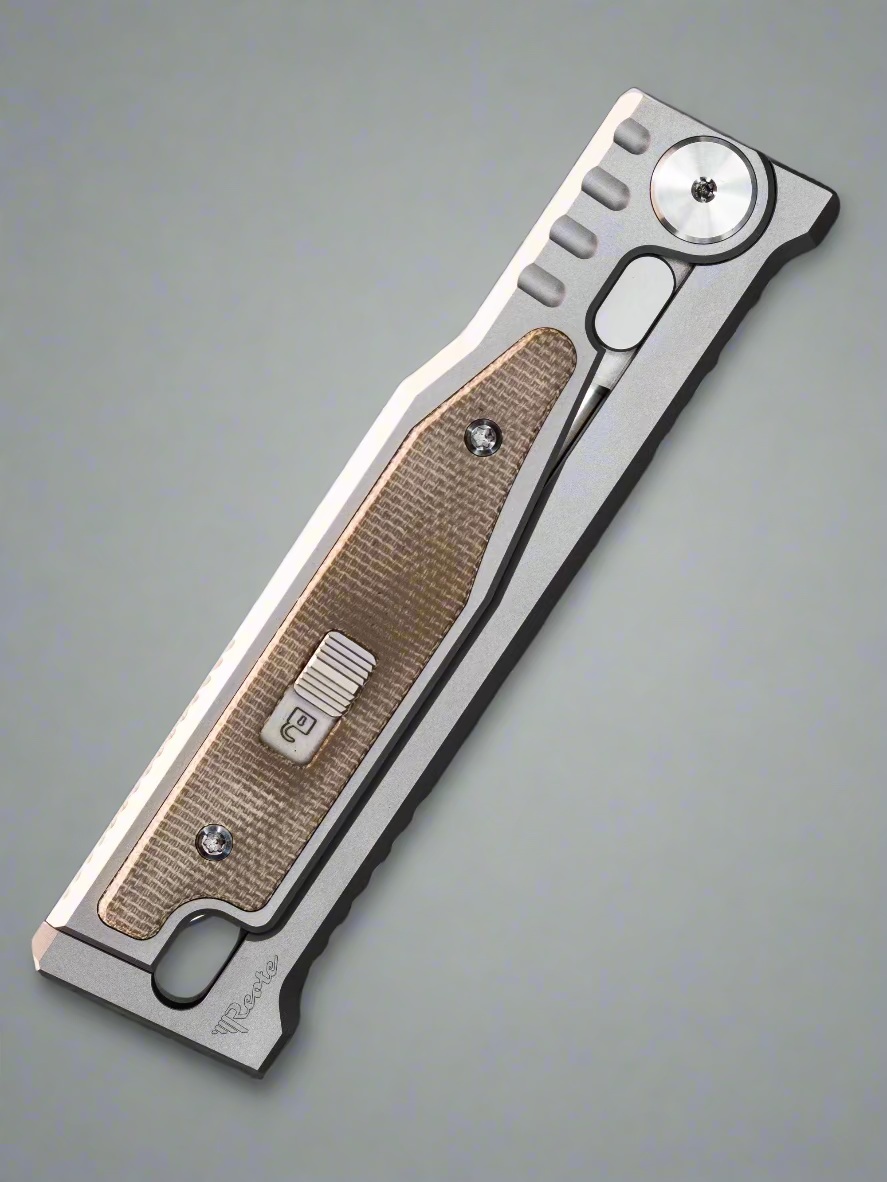 Reate EXO-M Drop Point Gravity Knife Titanium/Green Micarta (2.95" Satin)