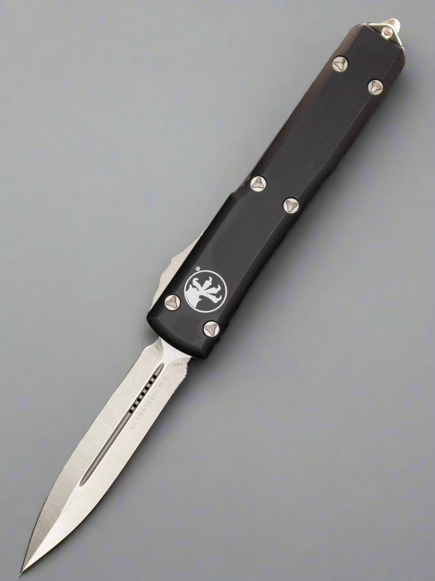 Microtech 122-10 Ultratech AUTO OTF Knife 3.46" Stonewash Double Edge Dagger Blade, Aluminum Handles