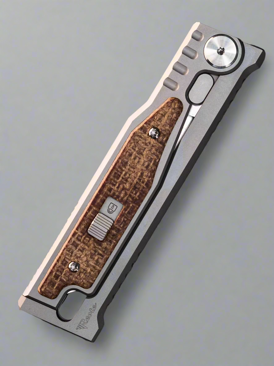 Reate EXO-M Tanto Gravity Knife Titanium/Burlap Micarta (2.95" Satin)