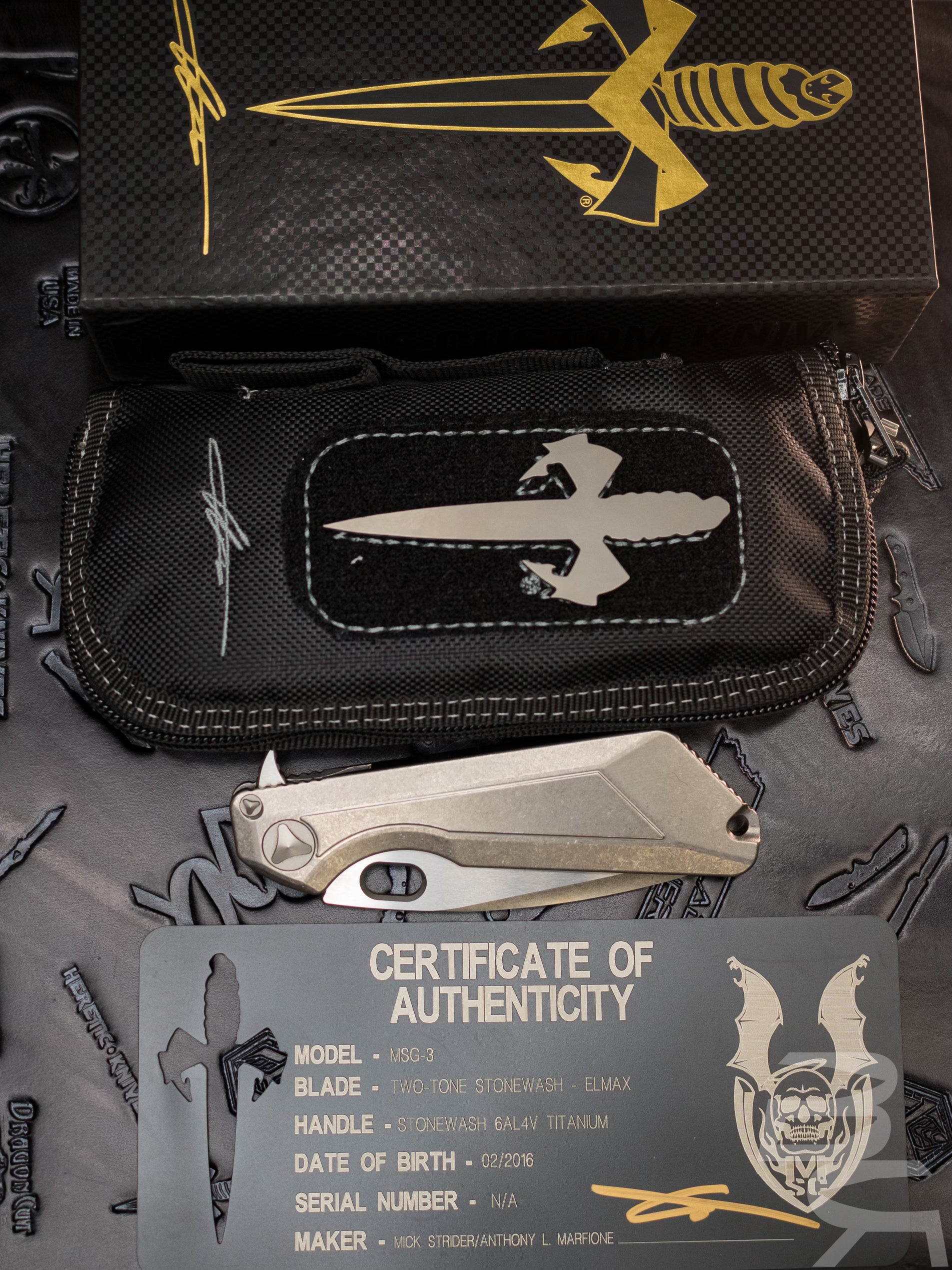 Marfione Custom Strider MSG 3 Flipper Elmax Blade Titanium Chasis Stonewash Finish