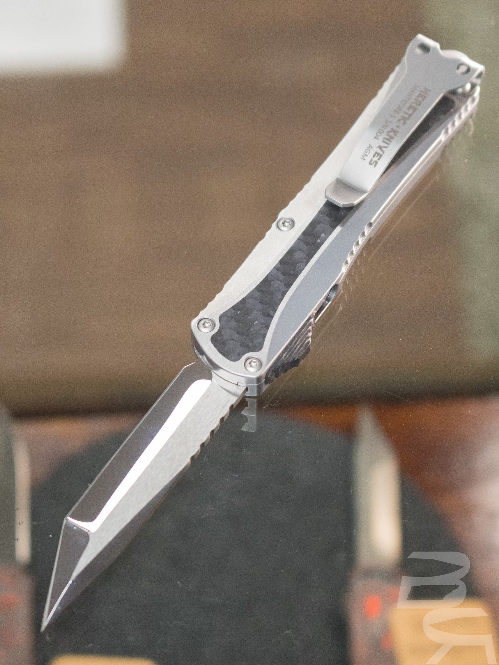 Heretic Knives Manticore-S Custom Stainless CF Inlay OTF 2.6" Tanto Mirror Polish