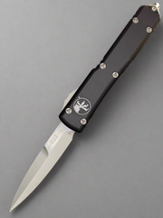 Microtech 120-10 Ultratech AUTO OTF Knife 3.46" Stonewashed Double Edge Bayonet Blade, Black Aluminum Handle