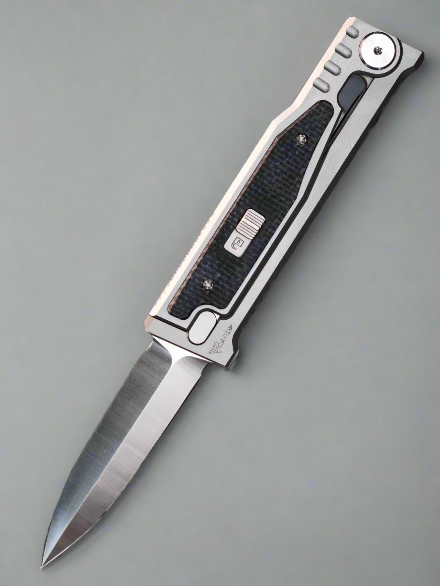 Reate EXO-M Double Edge Gravity Knife Titanium/Black Micarta (2.95" Satin)