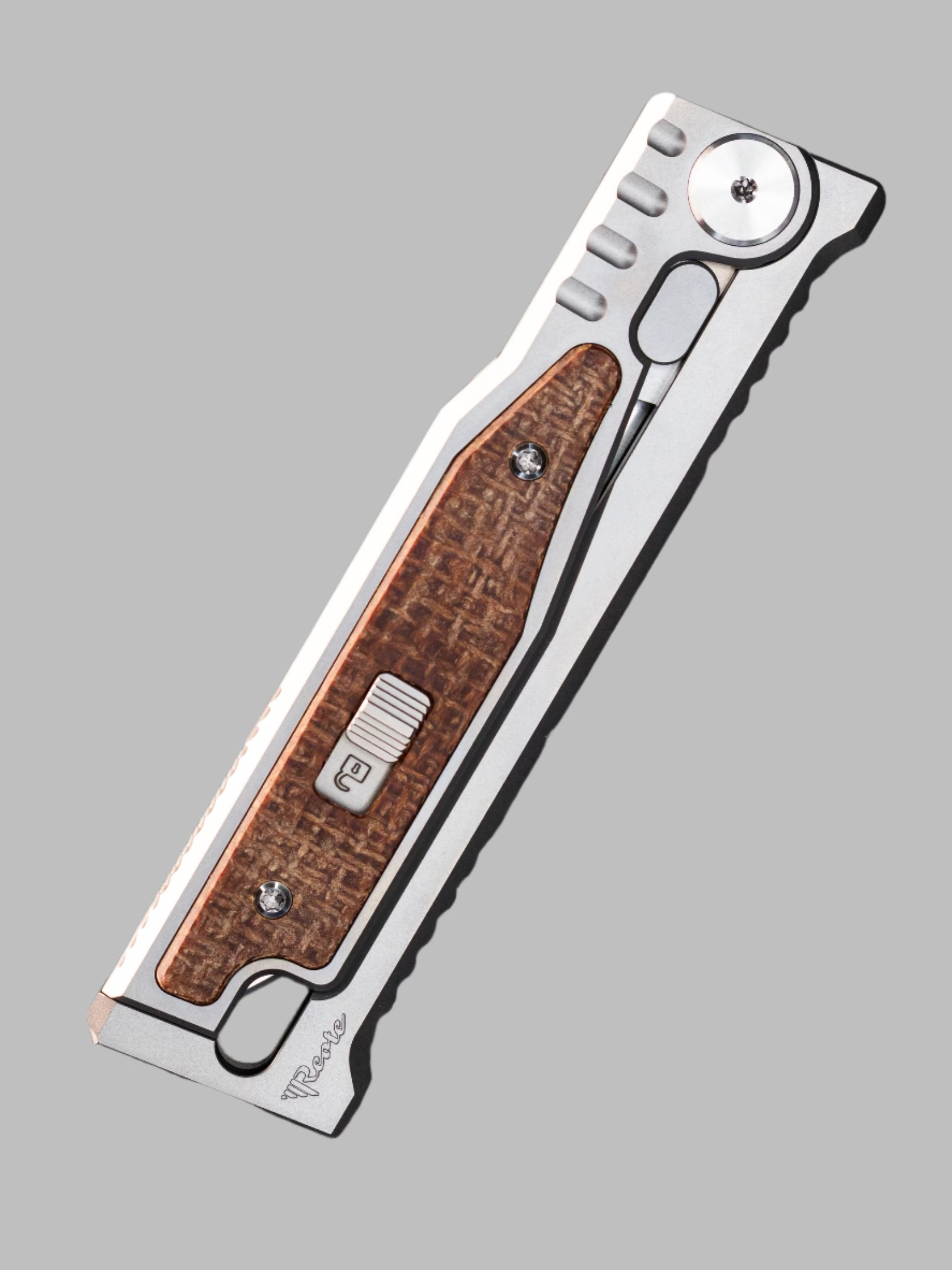 Reate EXO-M Drop Point Gravity Knife Titanium/Burlap Micarta (2.95" Satin)