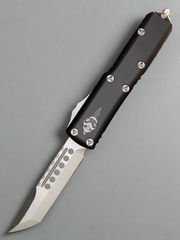MICROTECH UTX-85 OTF KNIFE- HELLHOUND EDGE- BLACK WITH STONEWASH BLADE 719-10 S