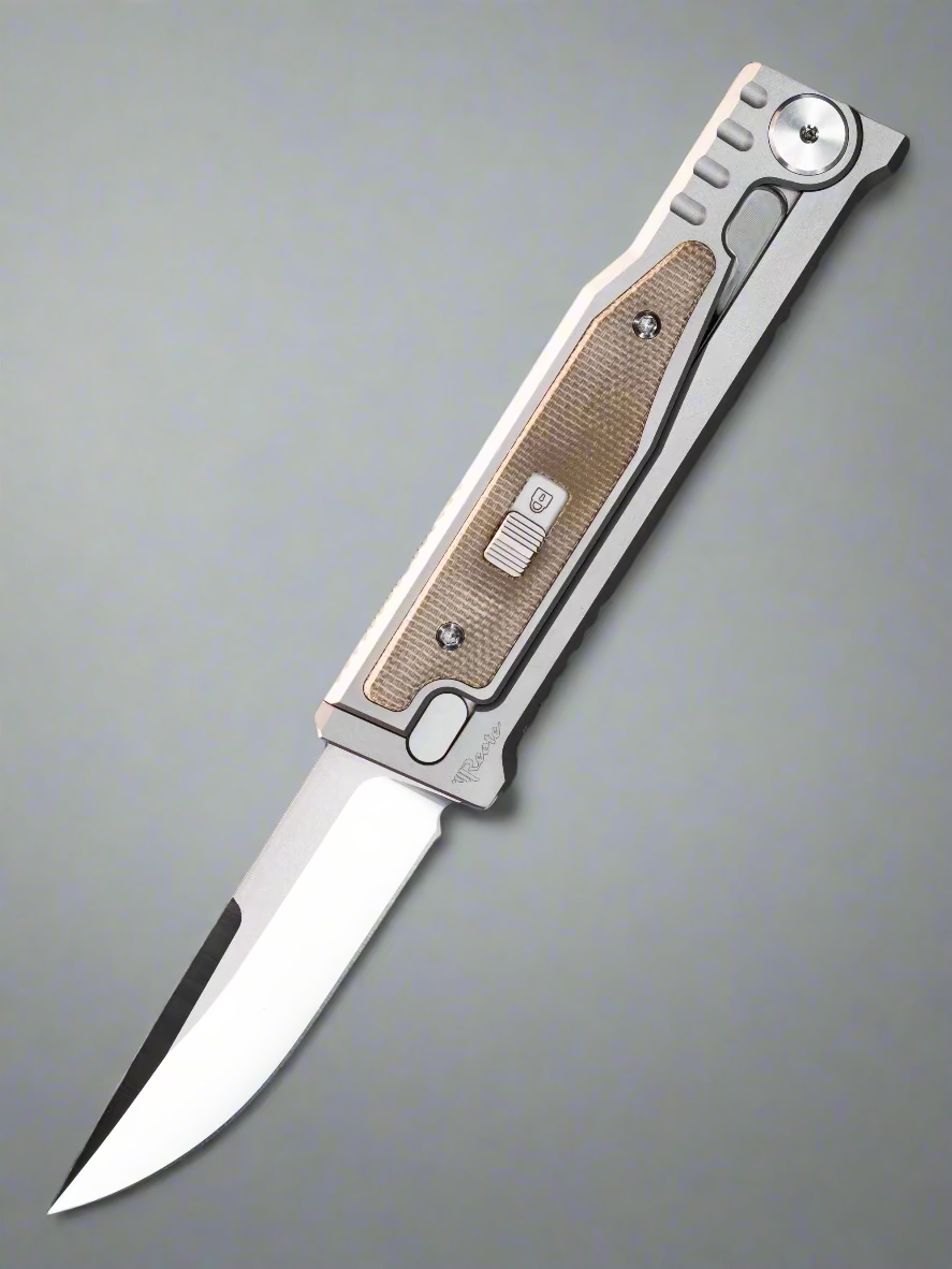 Reate EXO-M Drop Point Gravity Knife Titanium/Green Micarta (2.95" Satin)