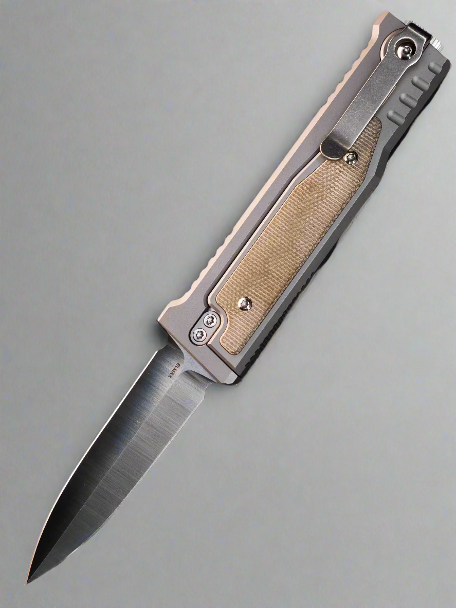 Reate EXO-M Double Edge Gravity Knife Titanium/Green Micarta (2.95" Satin)