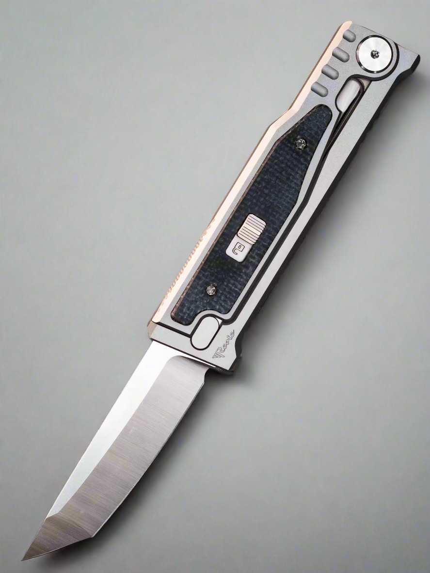 Reate EXO-M Tanto Gravity Knife Titanium/Black Micarta (2.95" Satin)