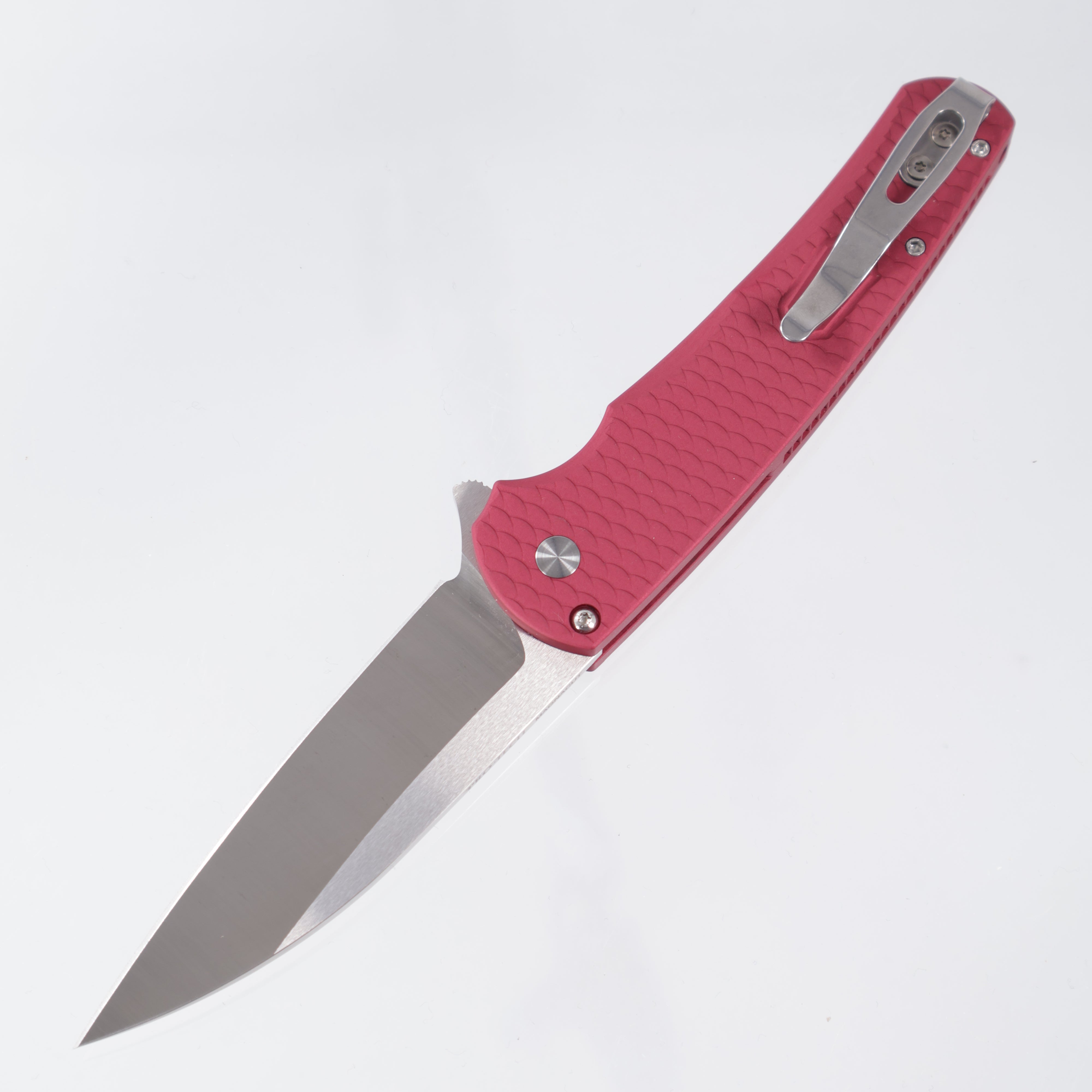 Pro-Tech Malibu Wharncliffe - Red Dragon Scale Aluminum w/ Mother Of Pearl Button - Satin Magnacut - CCKSF25.Malibu.1