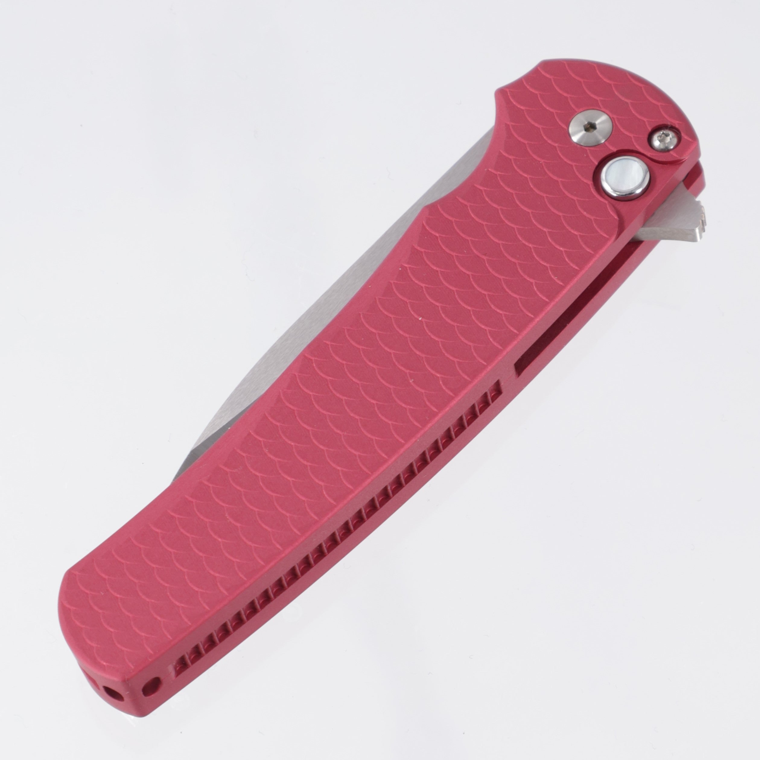 Pro-Tech Malibu Wharncliffe - Red Dragon Scale Aluminum w/ Mother Of Pearl Button - Satin Magnacut - CCKSF25.Malibu.1