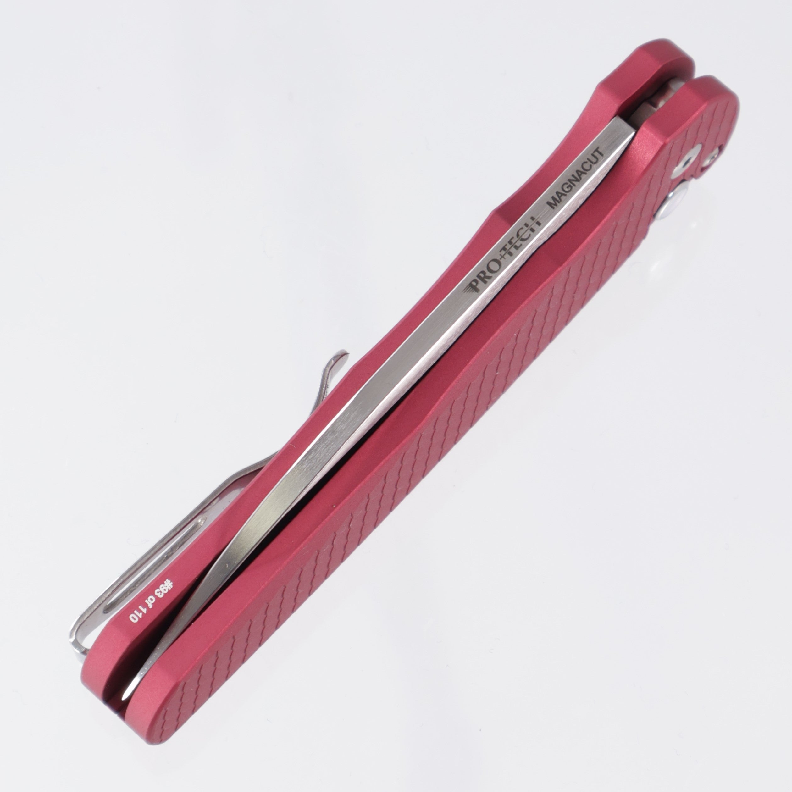 Pro-Tech Malibu Wharncliffe - Red Dragon Scale Aluminum w/ Mother Of Pearl Button - Satin Magnacut - CCKSF25.Malibu.1