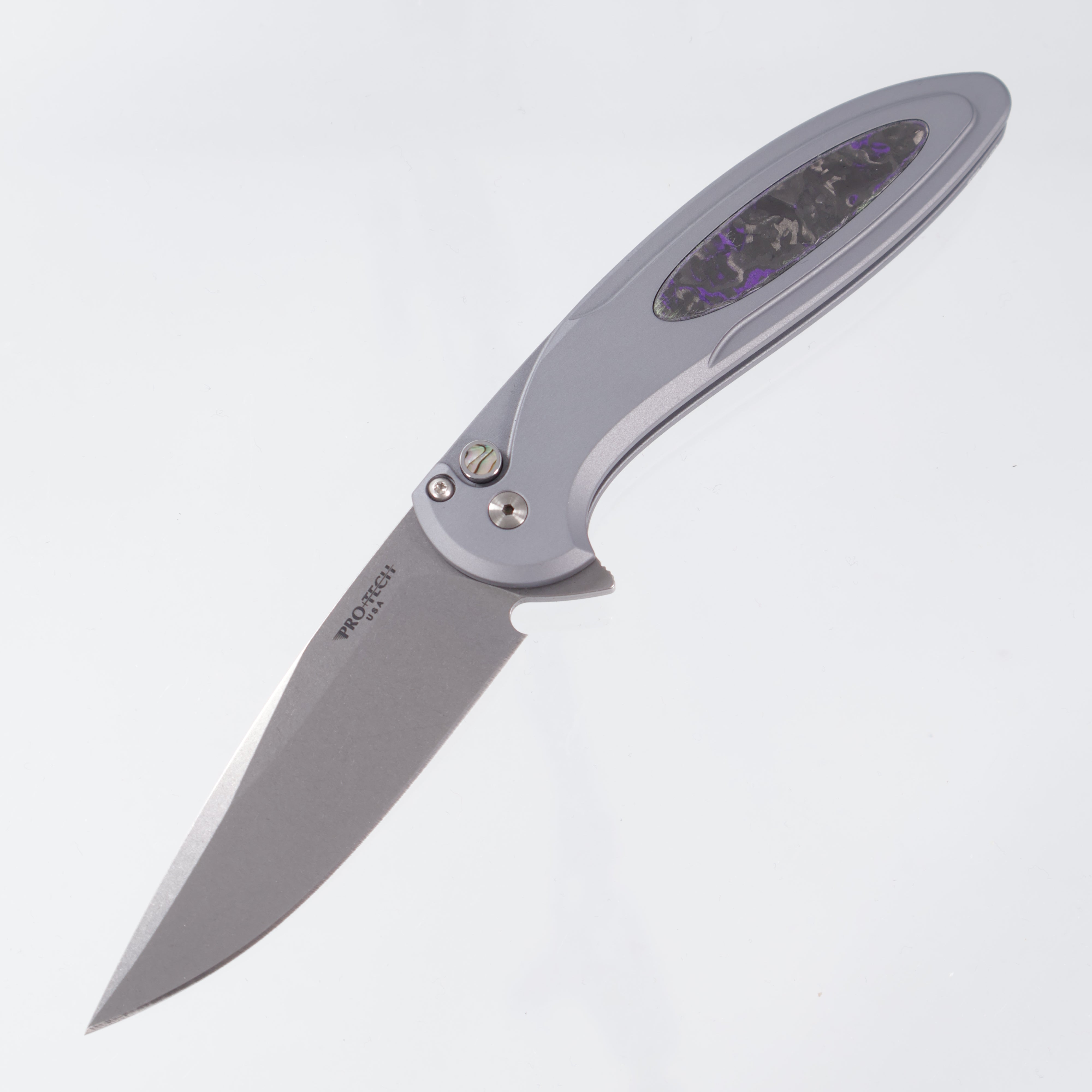 Pro-Tech Cambria 2 - Grey Aluminum w/ Purple Techno Carbo Inlay & Abalone Button - Stonewash Magnacut - CCKSF25.Cambria.1