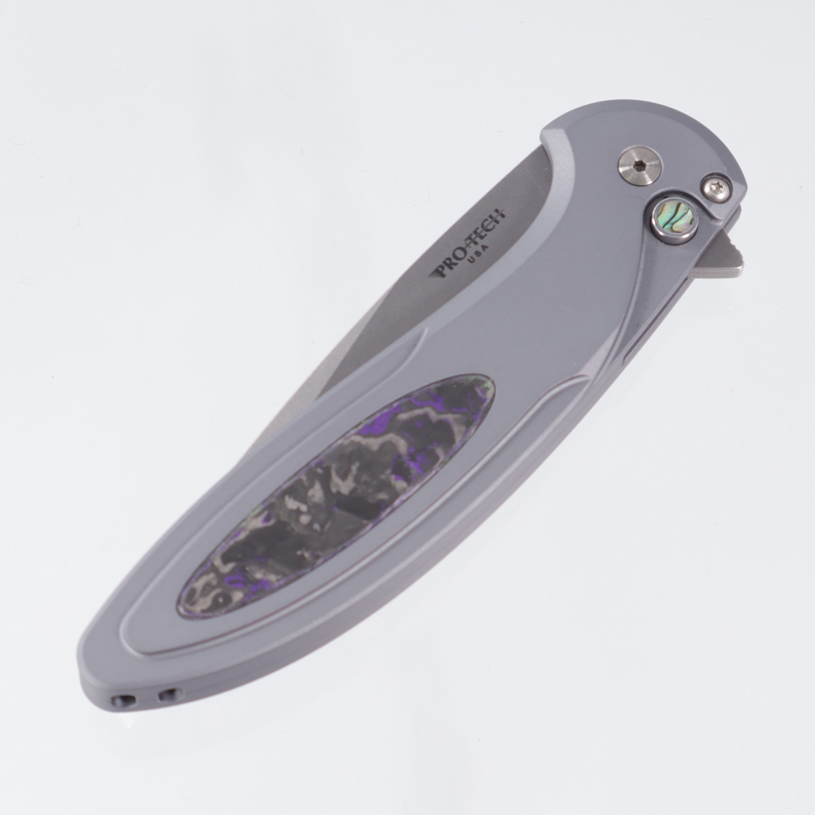 Pro-Tech Cambria 2 - Grey Aluminum w/ Purple Techno Carbo Inlay & Abalone Button - Stonewash Magnacut - CCKSF25.Cambria.1