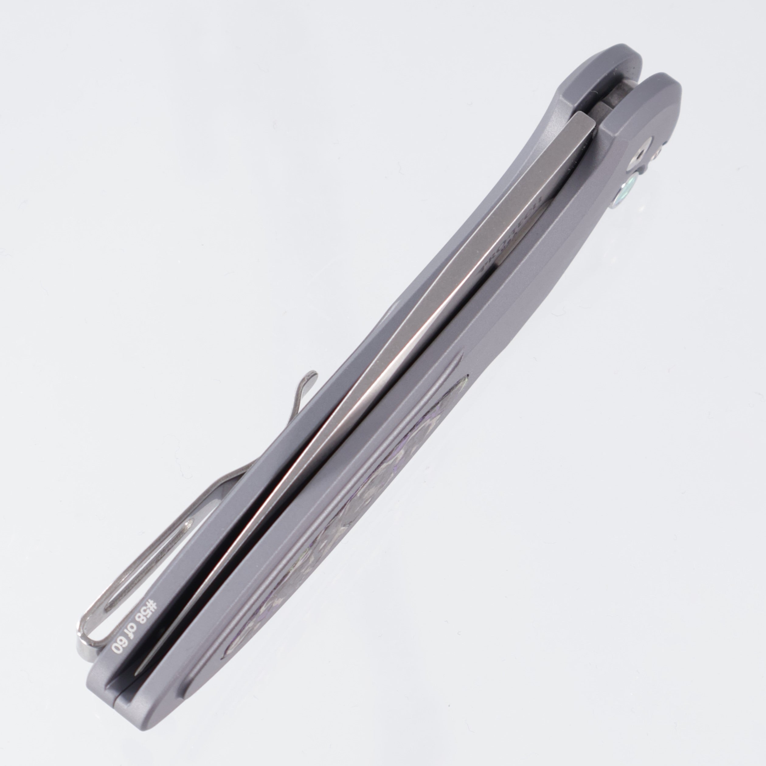 Pro-Tech Cambria 2 - Grey Aluminum w/ Purple Techno Carbo Inlay & Abalone Button - Stonewash Magnacut - CCKSF25.Cambria.1